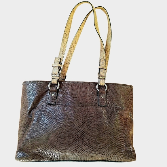 👜 Dana Buchman Brown Striped Tote Bag w/ Faux Suede Accents - Picture 16 of 16